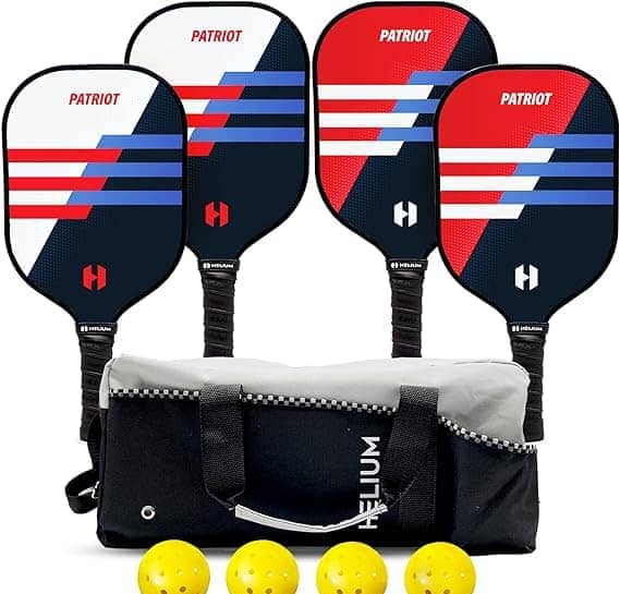 Helium Patriot Pickleball Paddles Set with 4 Paddles, Pickleballs,and a carry bag