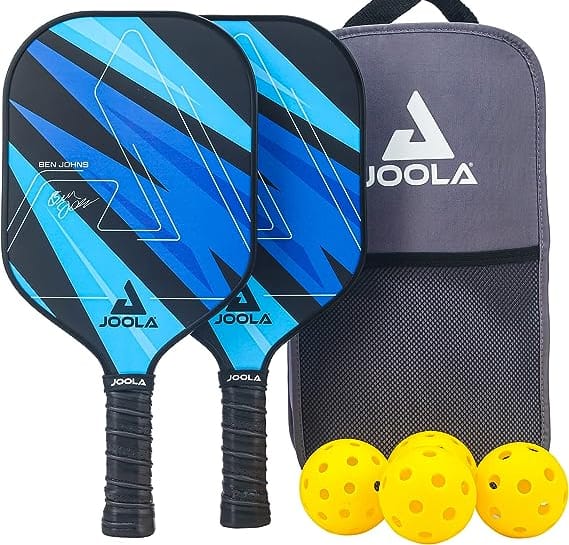 JOOLA Ben Johns Pickleball Set - 2 Blue lightning paddles, 2 indoor balls, 2 outdoor balls and a carry bag