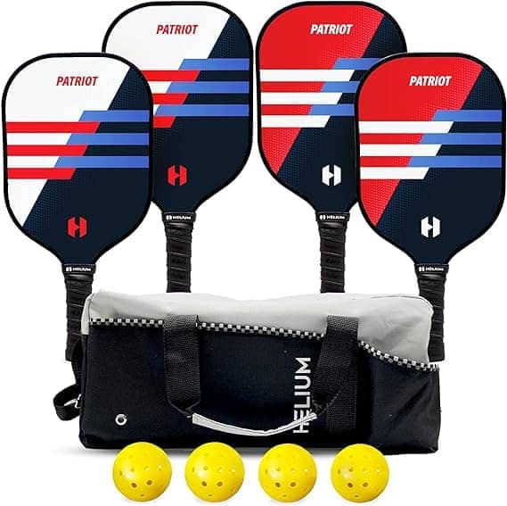 Helium Patriot Pickleball Paddles Set with 4 Paddles, Pickleballs,and a carry bag