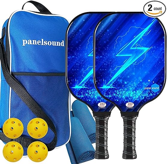 The Blue lightning Panel Sound Pickleball Paddle Set of 2, Lightweight Pickleball Rackets Set, 1 Carrying Case, 2 Cooling Towels & 4 Balls