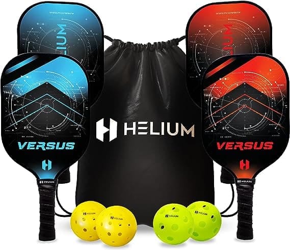 Helium Versus Pickleball Paddles Set Of 4 Pickleball paddles, 4 pickleballs and a carry bag