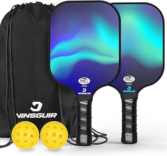 VINSGUIR Pickleball Paddle set - Two Paddles, Two pickleballs and a Pickleball carry bag