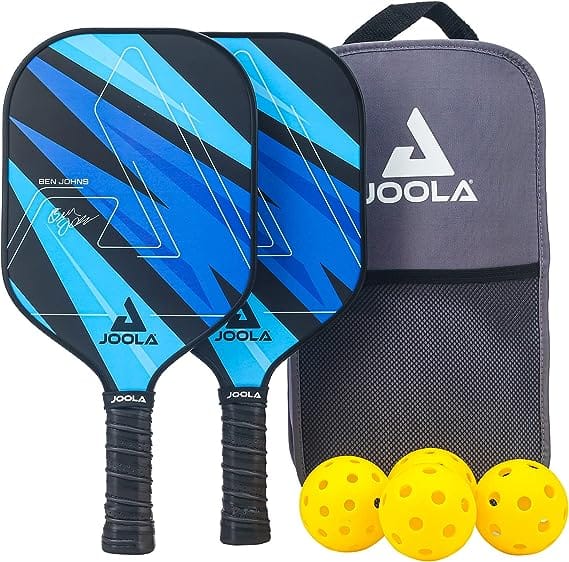 JOOLA Ben Johns Pickleball Set - 2 Blue lightning paddles, 2 indoor balls, 2 outdoor balls and a carry bag